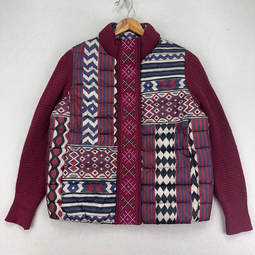 Desigual Pakaian Jadi Wanita Jacket Womens 42 Puffer Red Bright Knit Embroidered